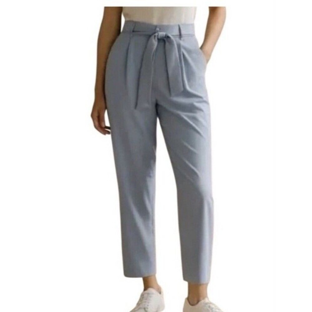 Athleta Skyline Pants Pale Blue Paperbag Waist Pleated Sash Belted